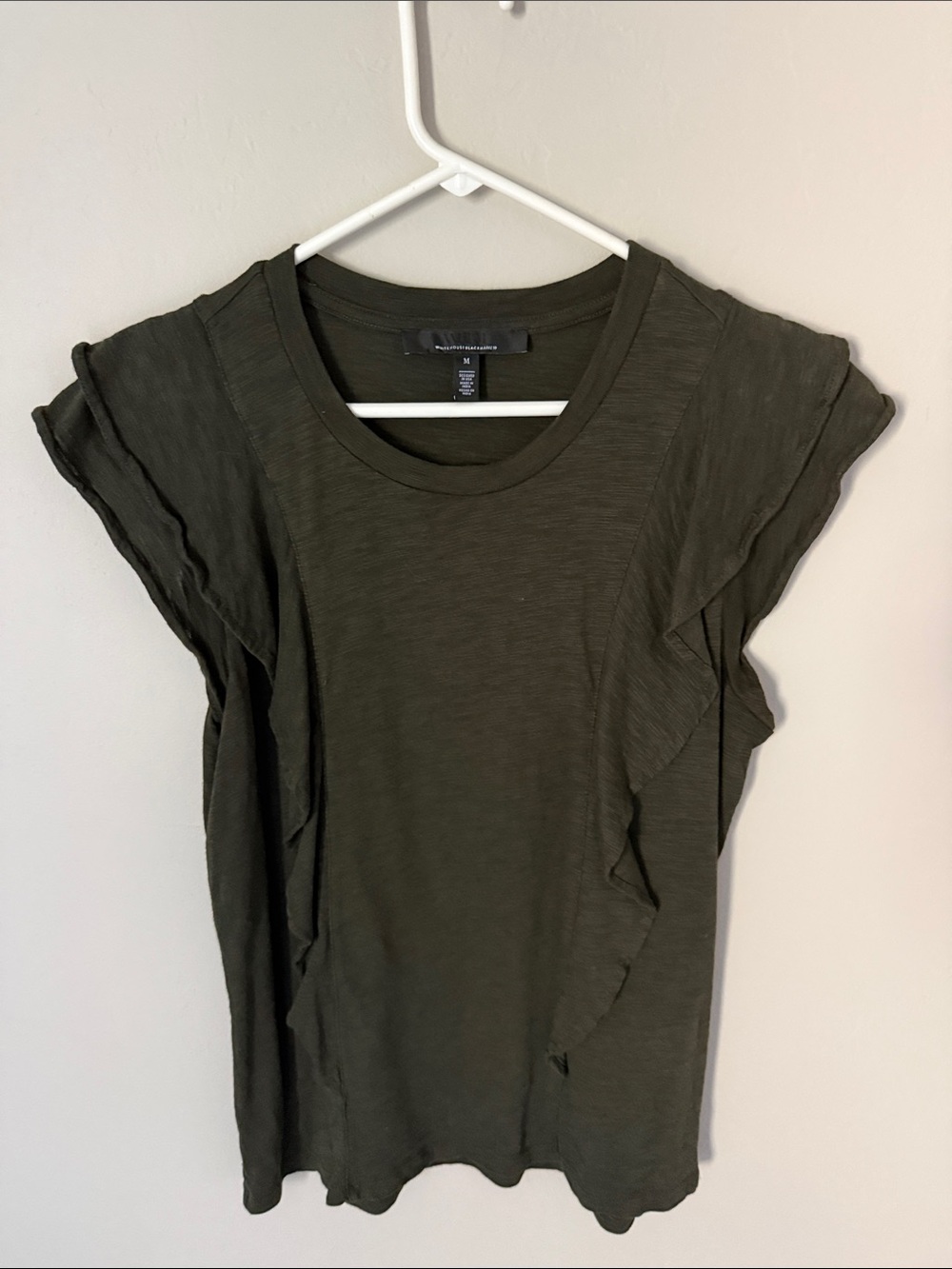 White House Black Market Olive Ruffle Sleeve Short Sleeve Tee